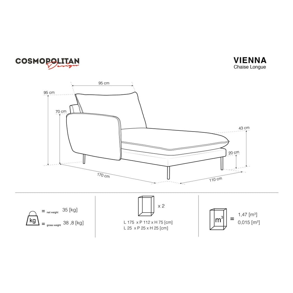 Obrázok Petrolejovomodrá leňoška s podrúčkou na pravé straně Cosmopolitan Design Vienna