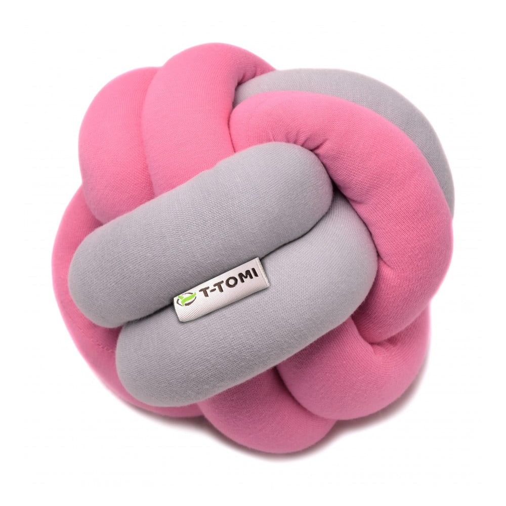 E-shop Ružovo-sivá bavlnená pletená lopta T-TOMI, ø 20 cm