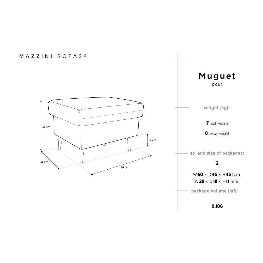 Obrázok Čierny puf Mazzini Sofas Muguet, 60 × 45 cm