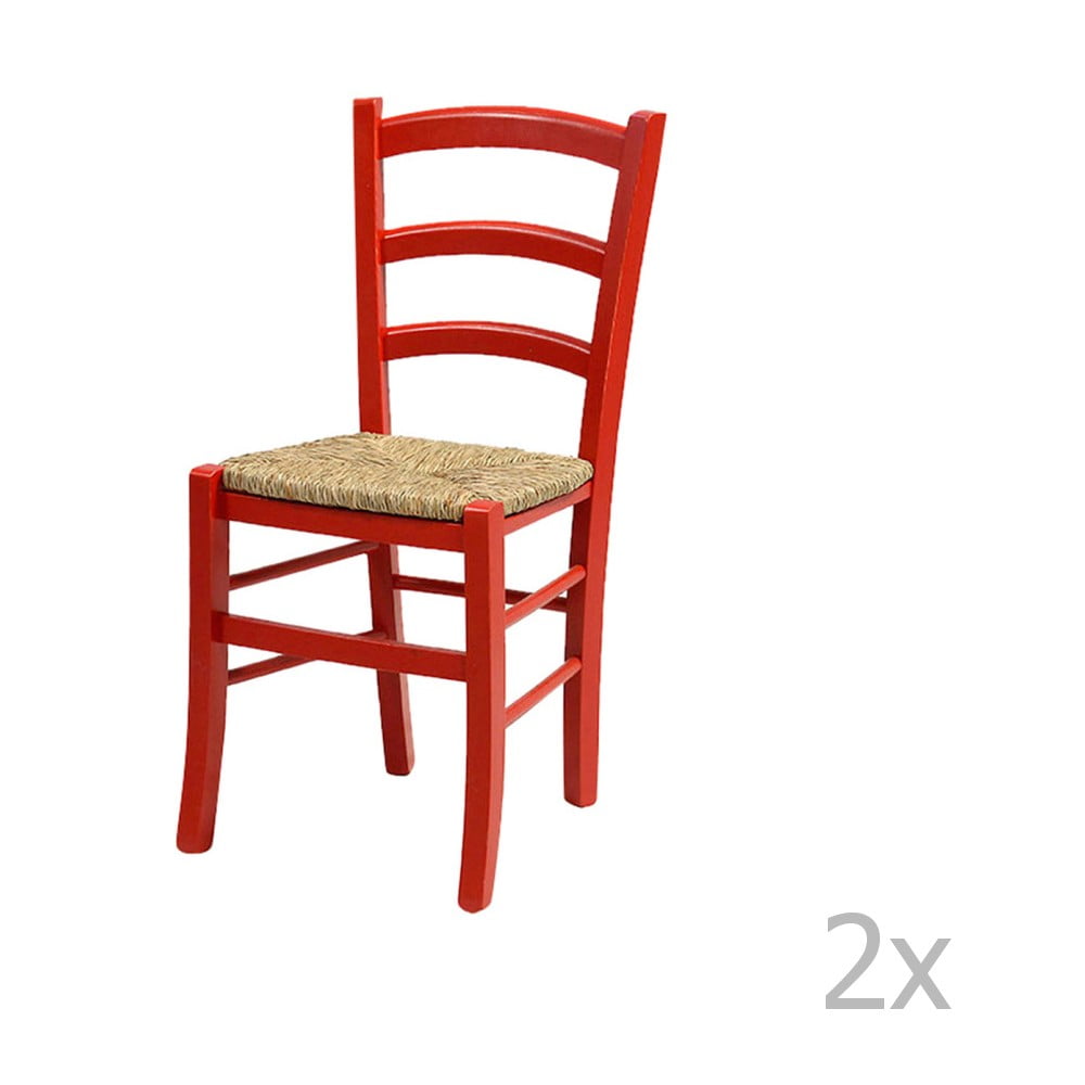 Sada 2 červených jedálenských stoličiek z masívneho dreva Crido Consulting Straw