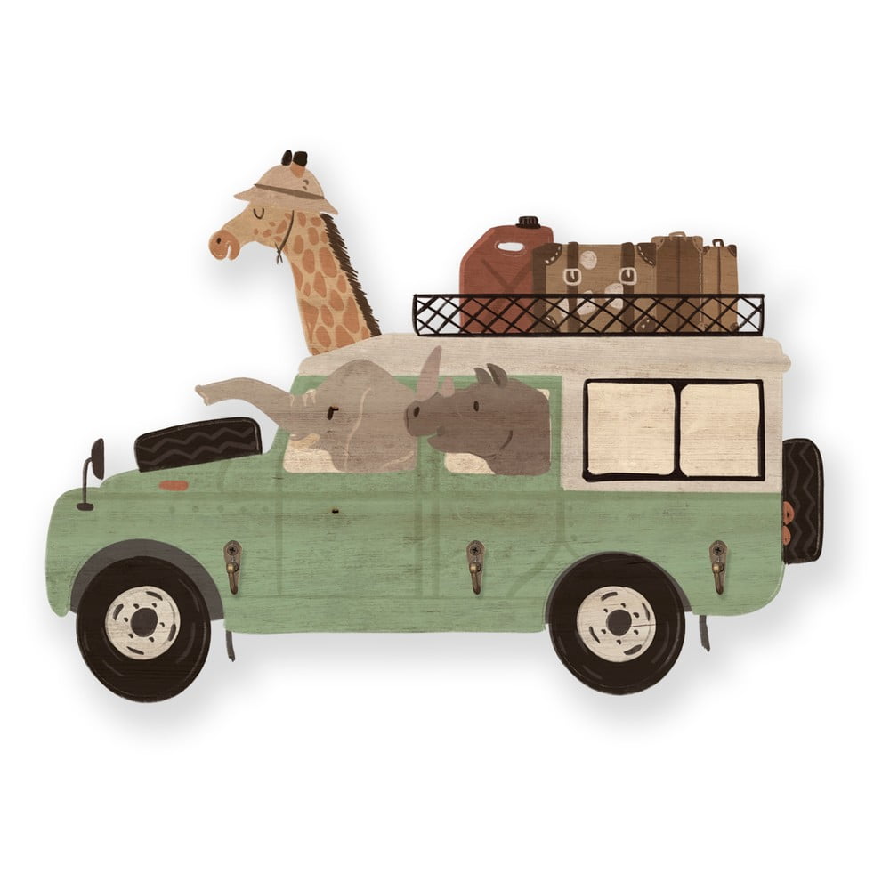 E-shop Zelený detský nástenný vešiak Safari Van - Little Nice Things