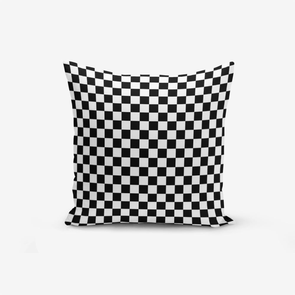 E-shop Čierno-biela obliečka na vankúš s prímesou bavlny Minimalist Cushion Covers Black White Ekose, 45 × 45 cm