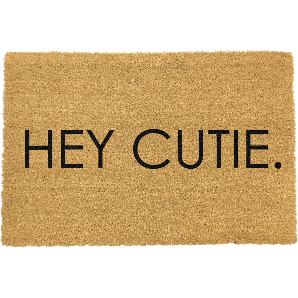 Obrázok Čierna rohožka z prírodného kokosového vlákna Artsy Doormats Hey Cutie, 40 x 60 cm