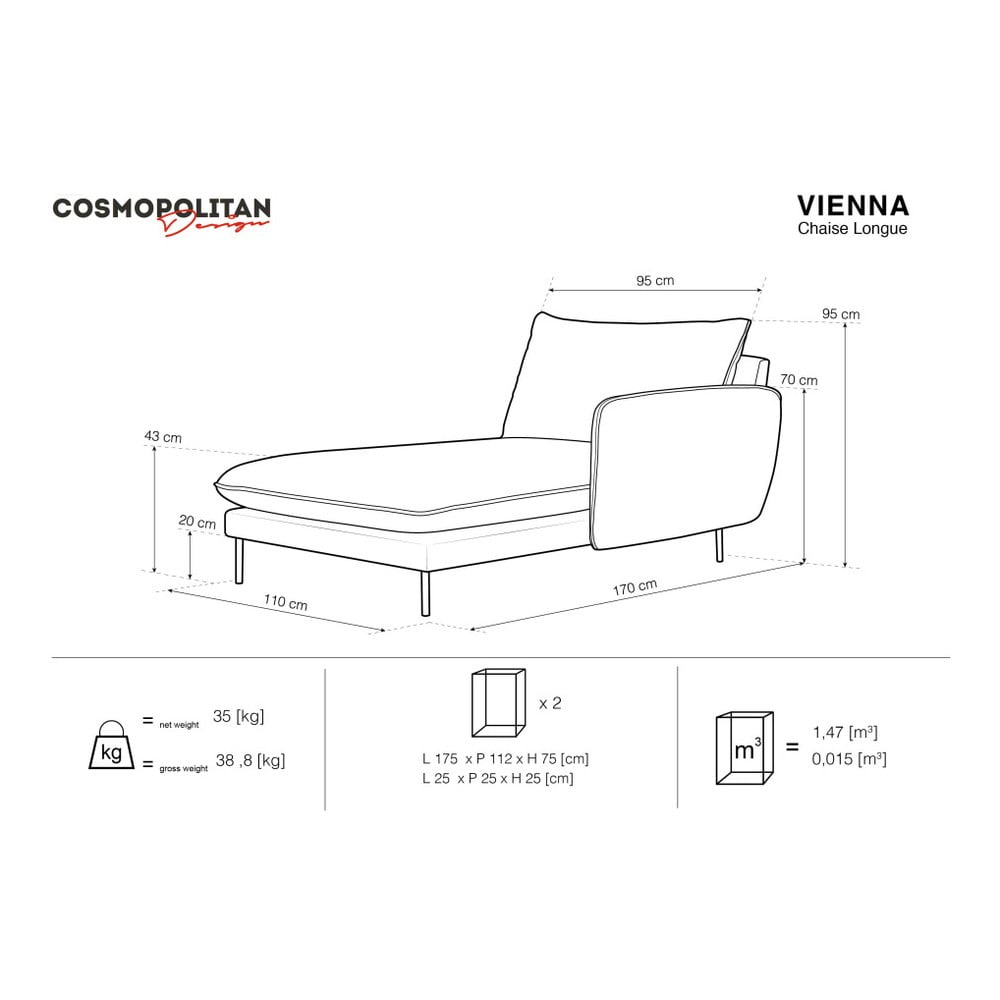 Obrázok Petrolejovomodrá leňoška s podrúčkou na ľavej strane Cosmopolitan Design Vienna