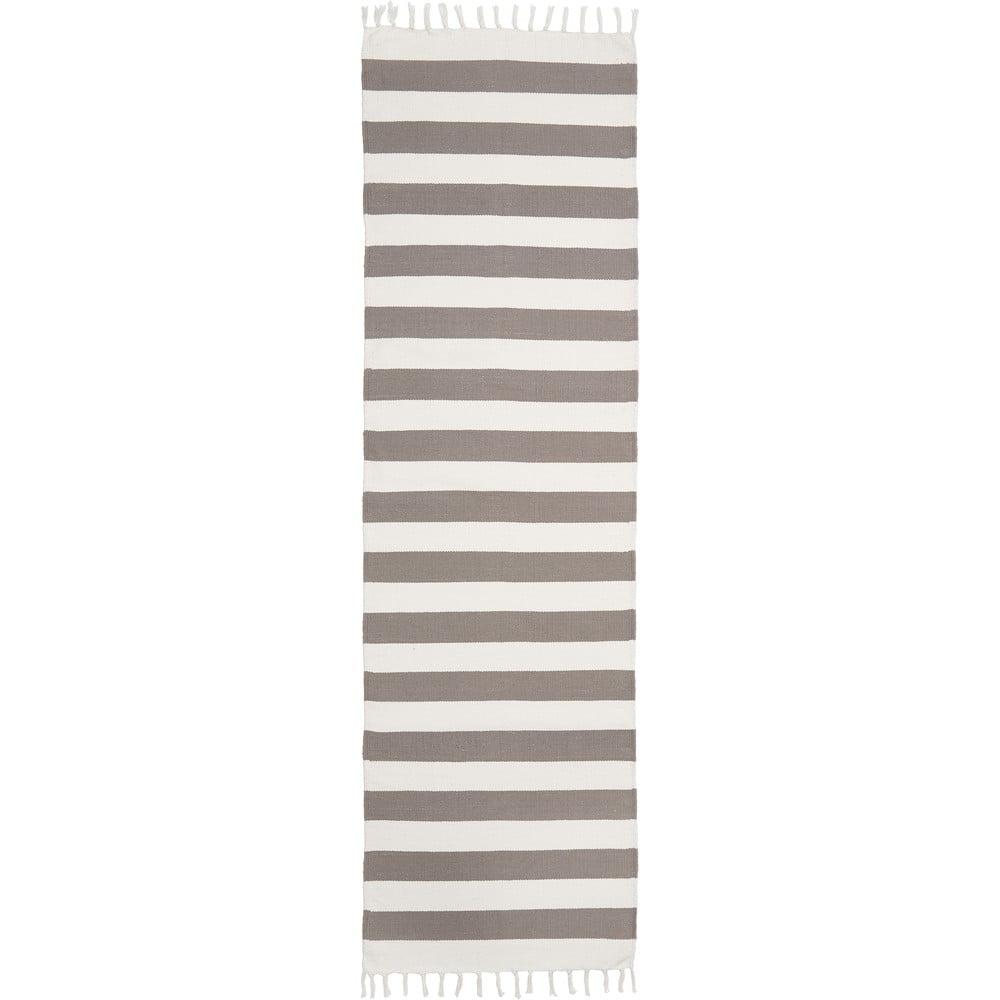 E-shop Béžovo-sivý ručne tkaný bavlnený behúň Westwing Collection Blocker, 70 x 250 cm