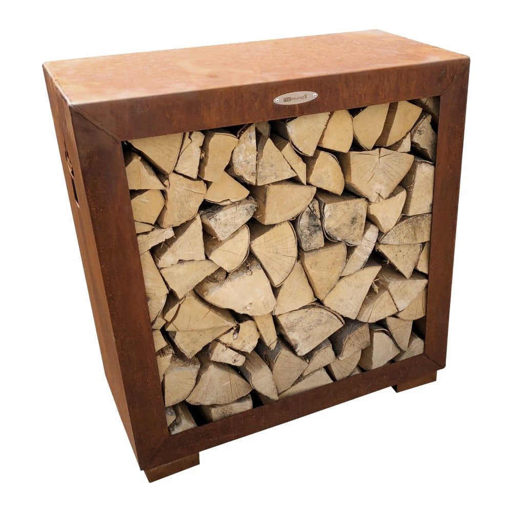 E-shop Hnedý oceľový zásobník na drevo Remundi, šírka 79 cm