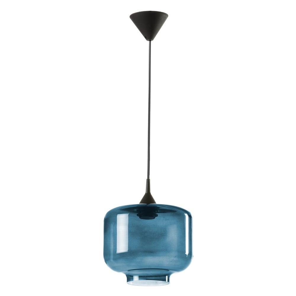 E-shop Čierne závesné svietidlo s modrým skleneným tienidlom Tierra Bella Ambar, ø 25 cm
