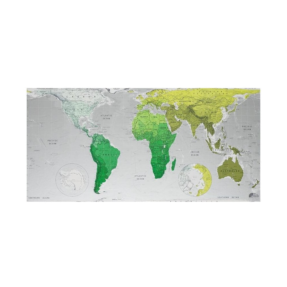 Zelená mapa sveta v priehľadnom puzdre The Future Mapping Company Future Map, 101 × 58 cm