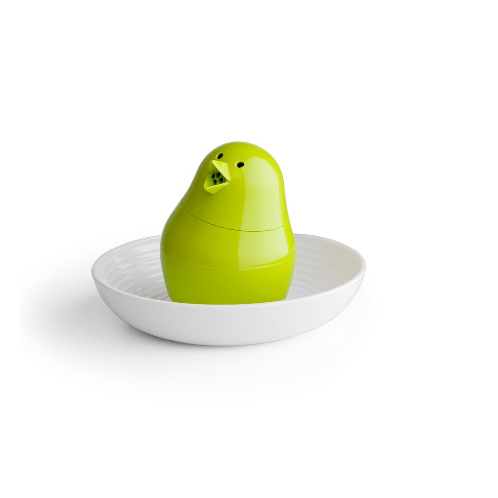 E-shop Zelená soľnička s bielym tanierikom na vajíčko Qualy Jib-Jib Shaker