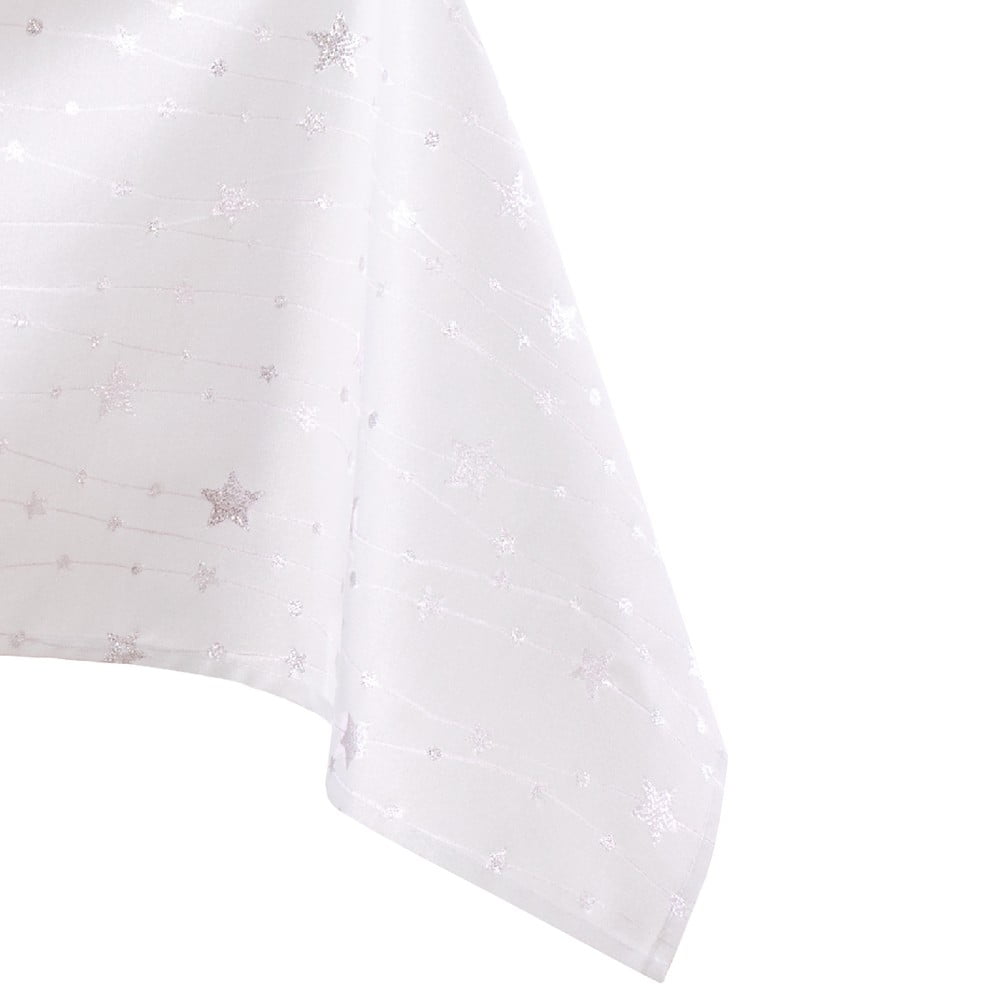E-shop Biely obrus so strieborným vianočným motívom AmeliaHome Stardust, 140 x 220 cm