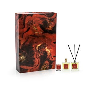 Set 12 vonných sviečok, 6 bytových parfémov a 6 difuzérov Bahoma London Obsidian Red