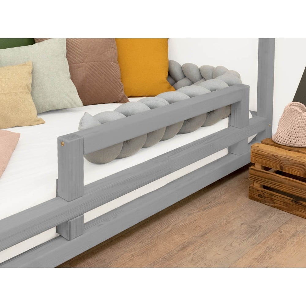 E-shop Sivá bočnica zo smrekového dreva k posteli Benlemi Safety, dĺžka 90 cm