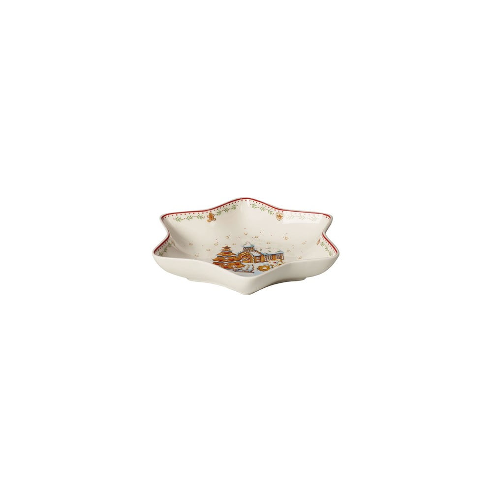 E-shop Červeno-biela porcelánová servírovacia miska s motívom vianočnej hviezdy Villeroy & Boch Gingerbread Village, 24,5 x 24,5 cm
