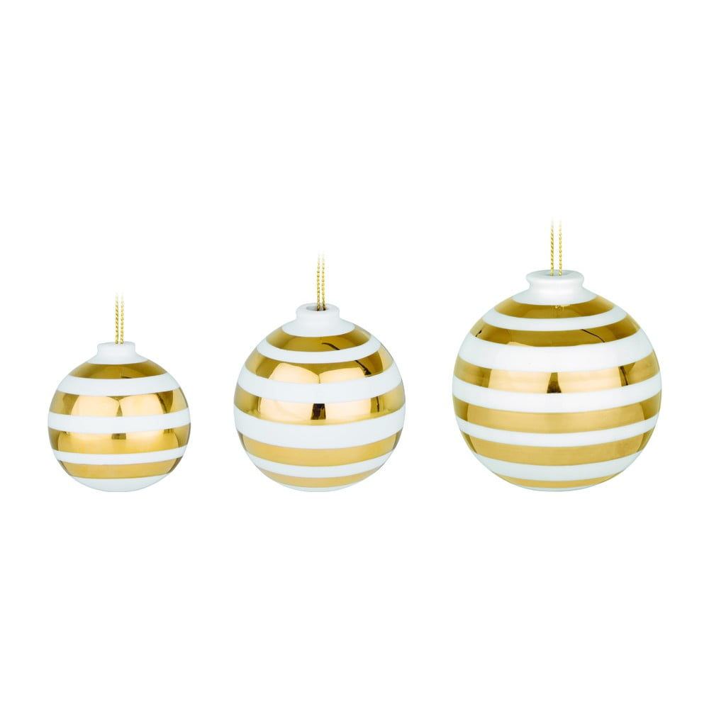 E-shop Súprava 3 bielych keramických vianočných ozdôb na stromček s detailmi v zlatej farbe Kähler Design Omaggio