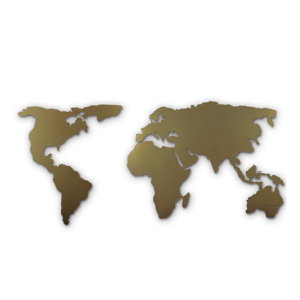E-shop Nástenná kovová dekorácia Gold Map, 60 × 120 cm