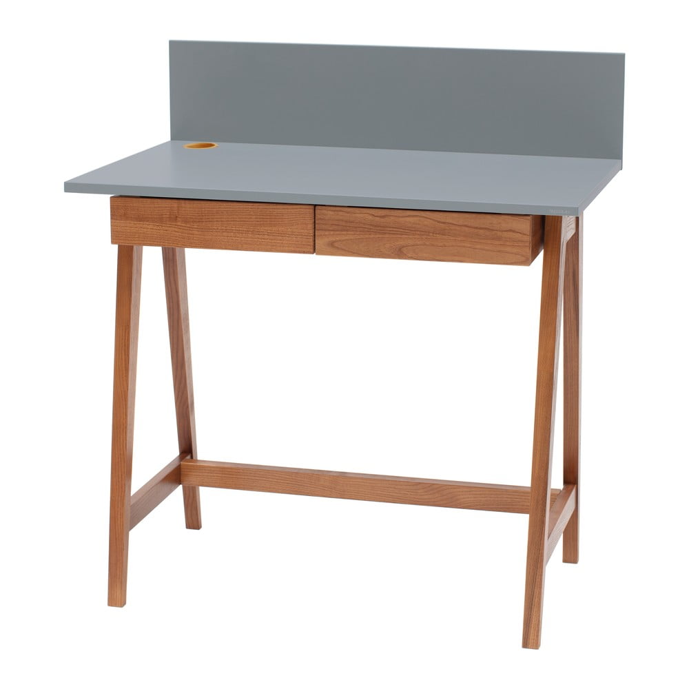 E-shop Sivý písací stôl s podnožím z jaseňového dreva Ragaba Luka Oak, dĺžka 85 cm