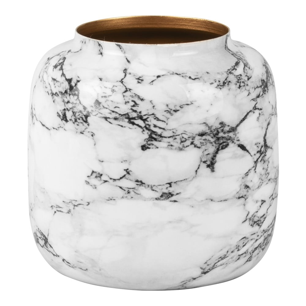 E-shop Bielo-čierna železná váza PT LIVING Marble, výška 19,5 cm