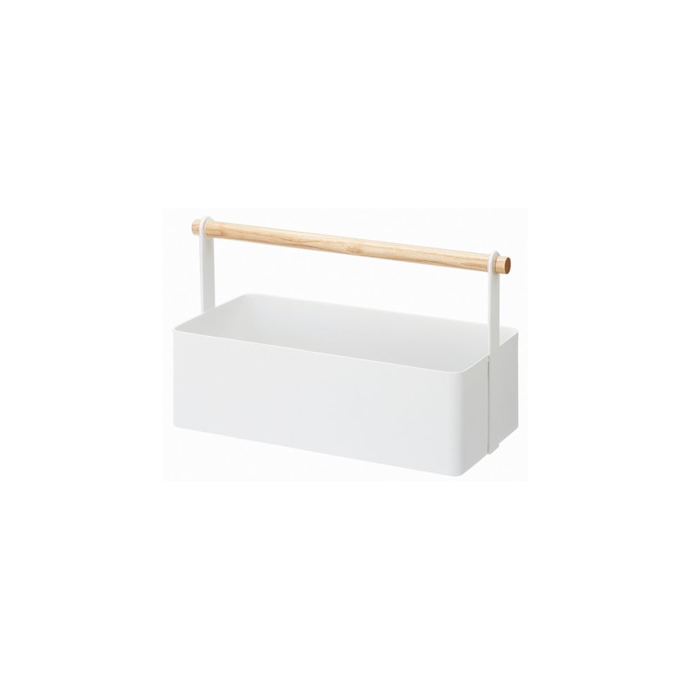 E-shop Biely multifunkčný box s detailom z bukového dreva YAMAZAKI Tosca Tool Box, dĺžka 29 cm