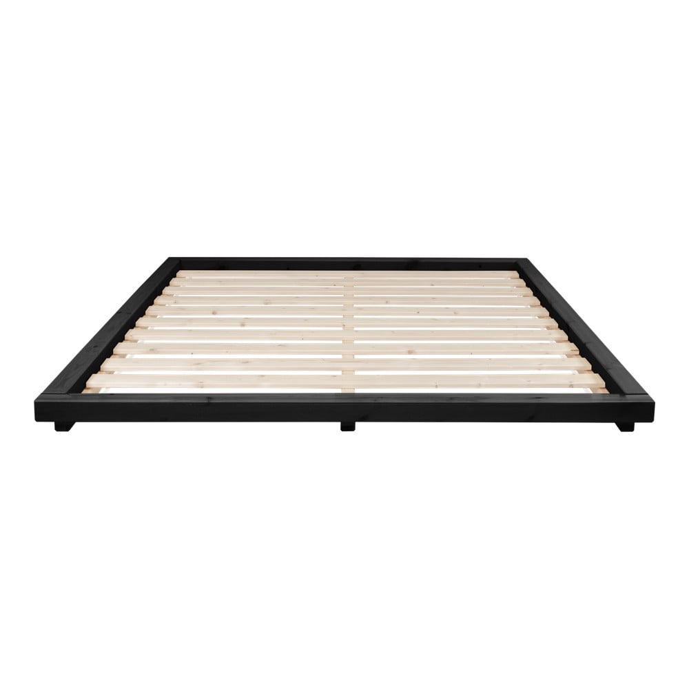 Obrázok Dvojlôžková posteľ z borovicového dreva s matracom a tatami Karup Design Dock Double Latex Black/Natural, 160 × 200 cm