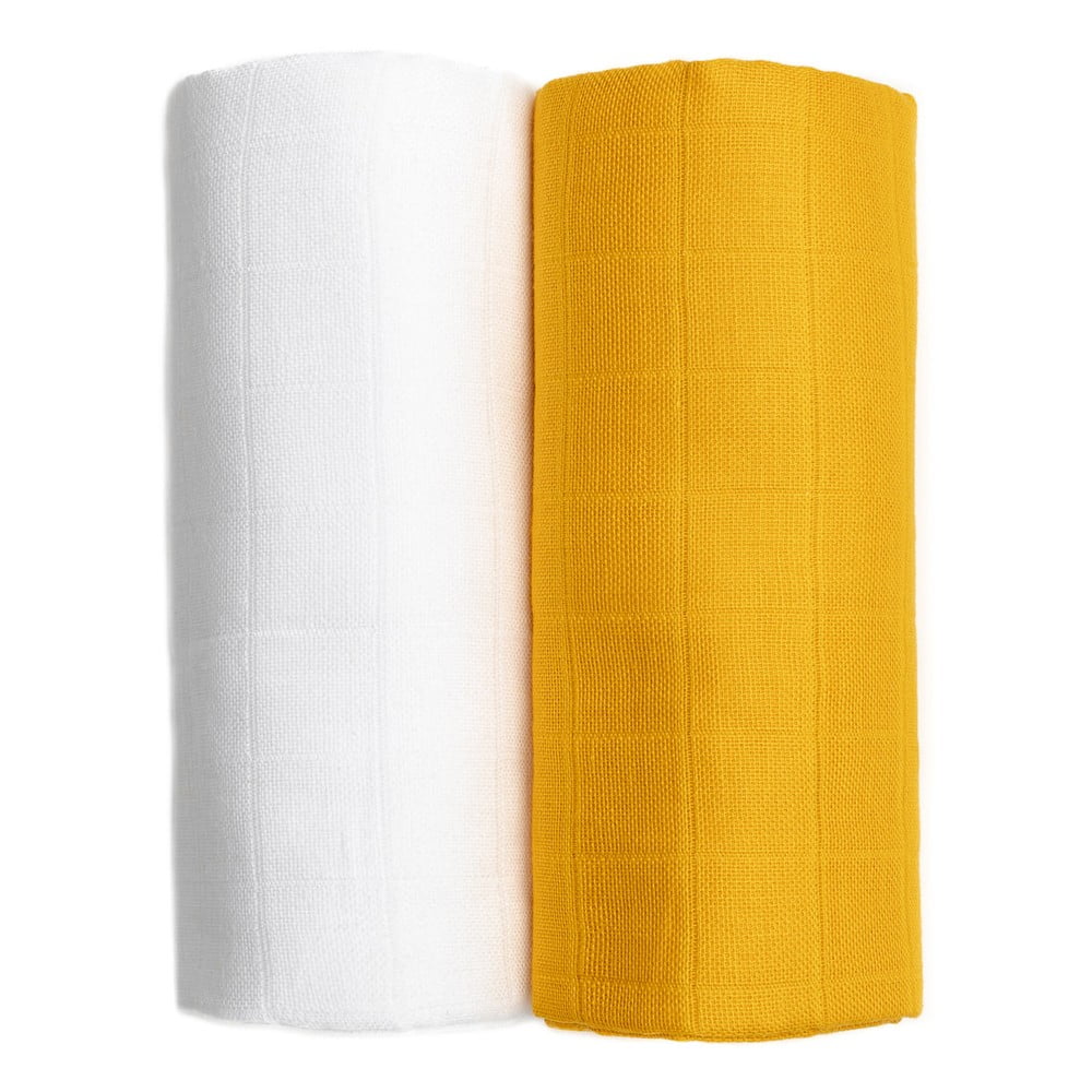 E-shop Súprava 2 bavlnených osušiek v bielej a žltej farbe T-TOMI Tetra, 90 x 100 cm