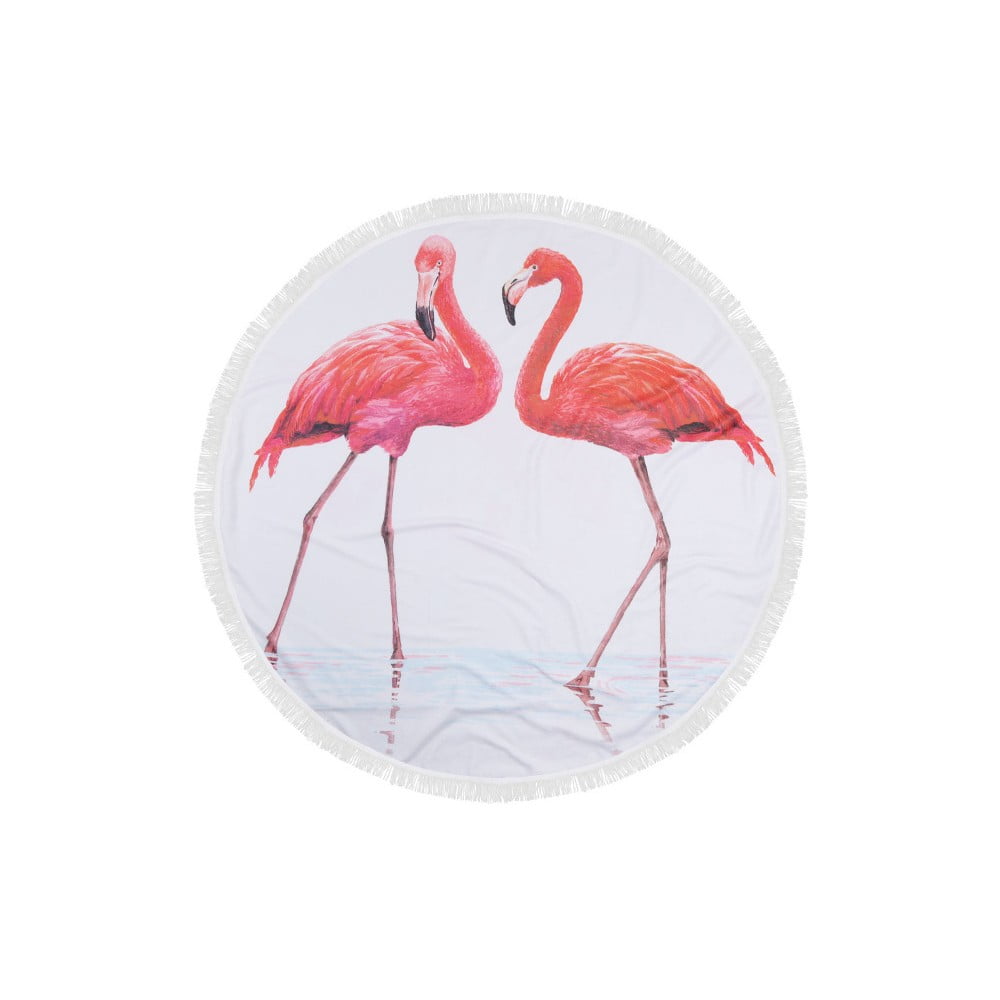 Obrázok Farebná plážová osuška z bavlny Flamingos, ⌀ 150 cm