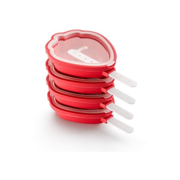 Súprava 4 červených silikónových foriem na zmrzlinu v tvare jahody Lékué