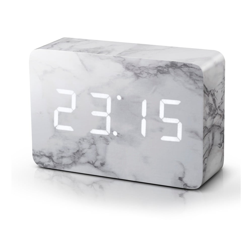 E-shop Sivý budík v mramorovom dekore s bielym LED displejom Gingko Brick Click Clock