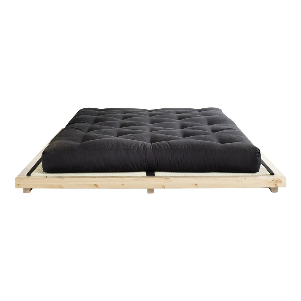 Obrázok Dvojlôžková posteľ z borovicového dreva s matracom a tatami Karup Design Dock Comfort Mat Natural/Black, 160 × 200 cm