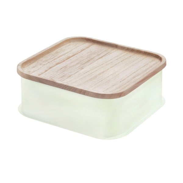Biely úložný box s vekom z dreva paulownia iDesign Eco, 21,3 x 21,3 cm