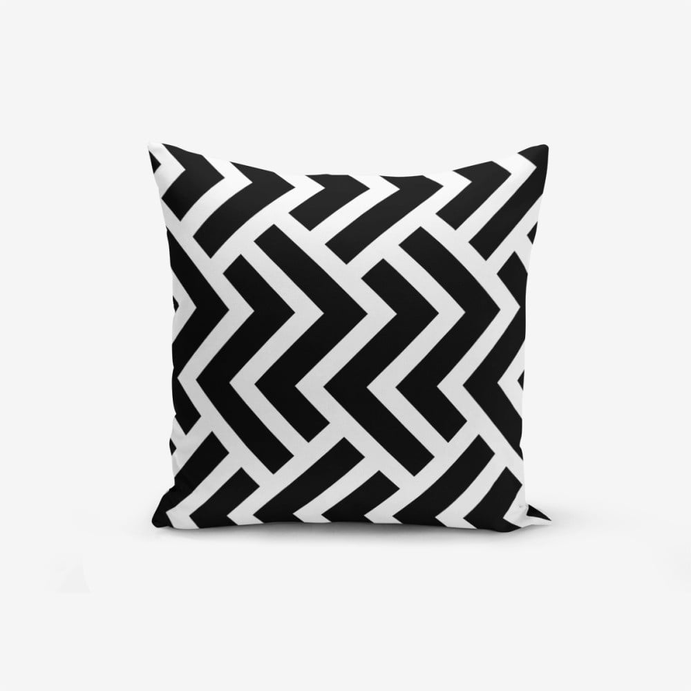 E-shop Čierno-biela obliečka na vankúš s bavlnou Minimalist Cushion Covers Black White Geometric Duro, 45 × 45 cm