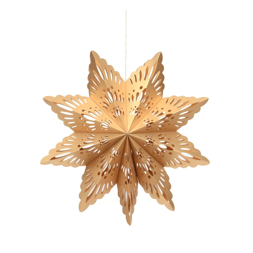 E-shop Papierová vianočná ozdoba v tvare vločky v zlatej farbe Only Natural, dĺžka 45 cm
