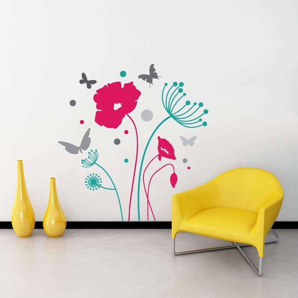 Samolepka na stenu Butterflies and Flowers