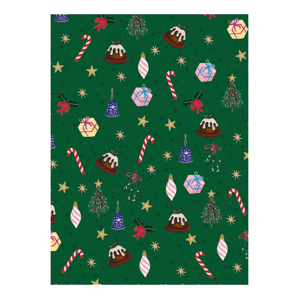 E-shop 5 hárkov zeleného baliaceho papiera eleanor stuart Christmas Fun, 50 x 70 cm