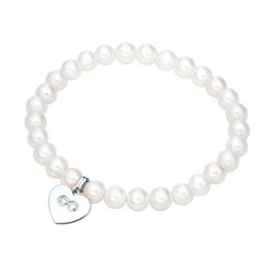 Biely perlový náramok s príveskom v striebornej farbe Nova Pearls Copenhagen Heart, dĺžka 20 cm