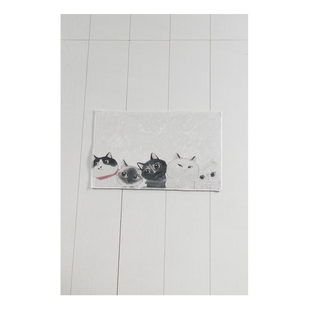 E-shop Bielo-sivá kúpeľňová predložka Lismo Cats, 60 × 40 cm