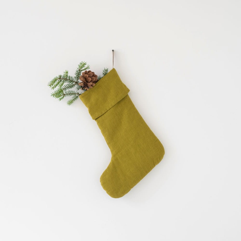 E-shop Zelená vianočná ľanová závesná dekorácia Linen Tales Christmas Stocking