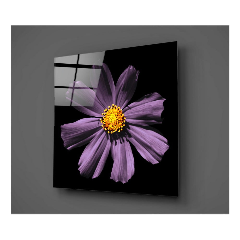 E-shop Čierno-fialový sklenený obraz Insigne Flowerina, 30 × 30 cm
