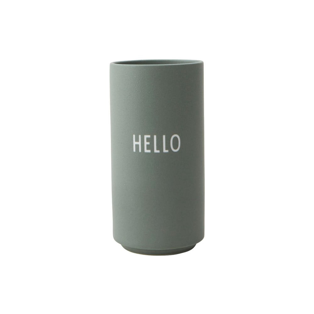 E-shop Zelená porcelánová váza Design Letters Hello, výška 11 cm