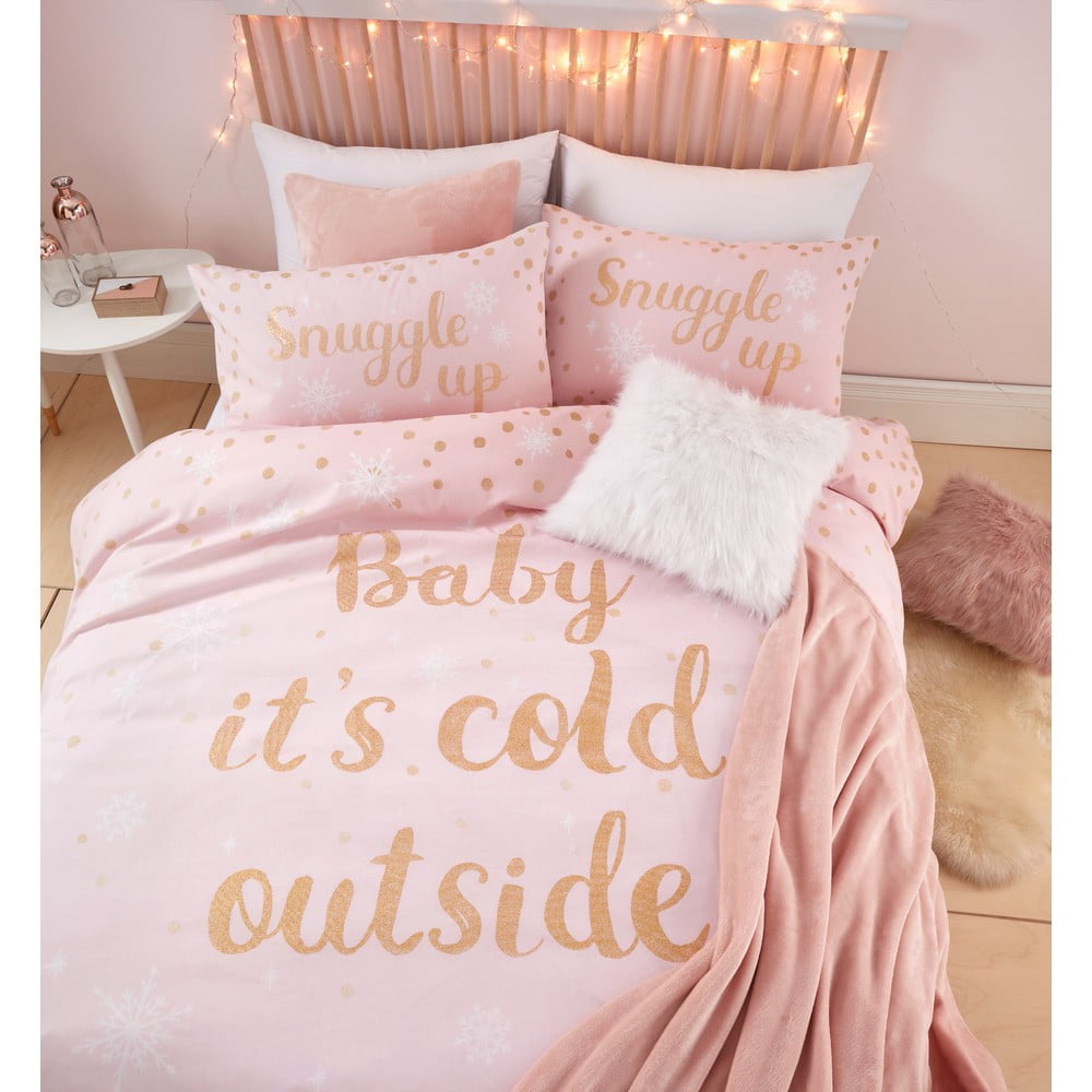 E-shop Ružové obliečky s potlačou "Baby It 'Cold Outside" Catherine Lansfield, 135 x 200 cm