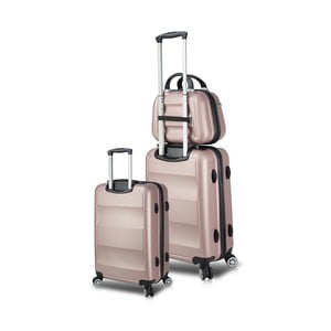 Sada 2 ružových cestovných kufrov na kolieskach s USB porty a príručného kufríka My Valice LASSO Cab Med & MU