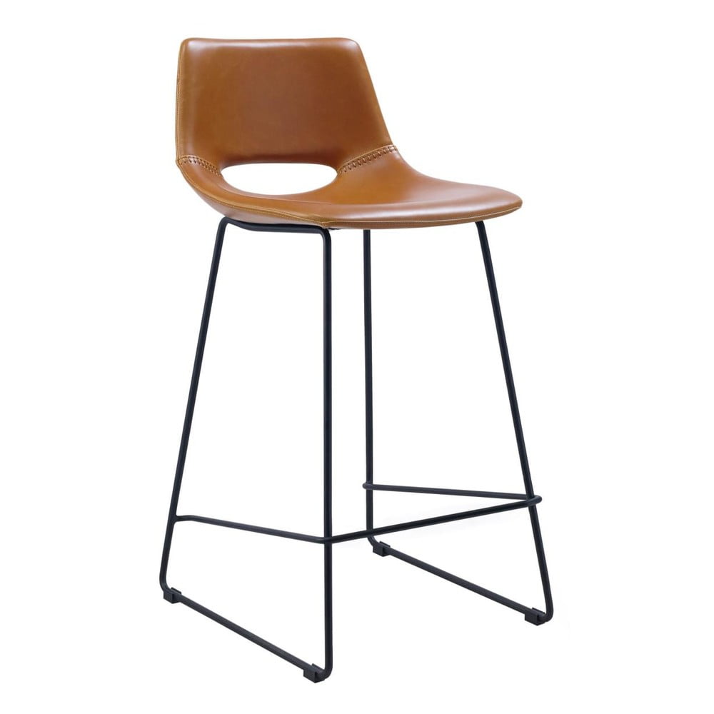 Koňakovohnedé barové stoličky v súprave 2 ks z imitácie kože (výška sedadla 65 cm) Zahara – Kave Home