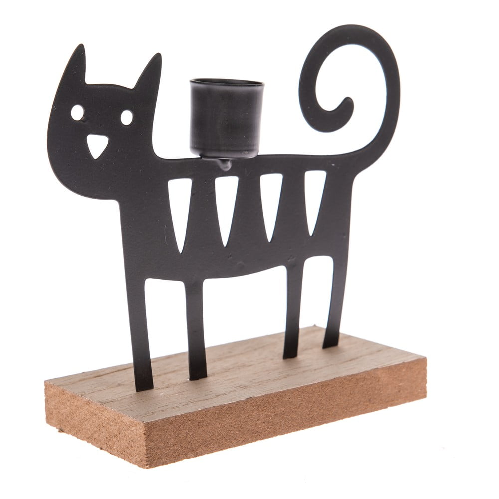 E-shop Čierny kovový svietnik Dakls Smiley Kitten