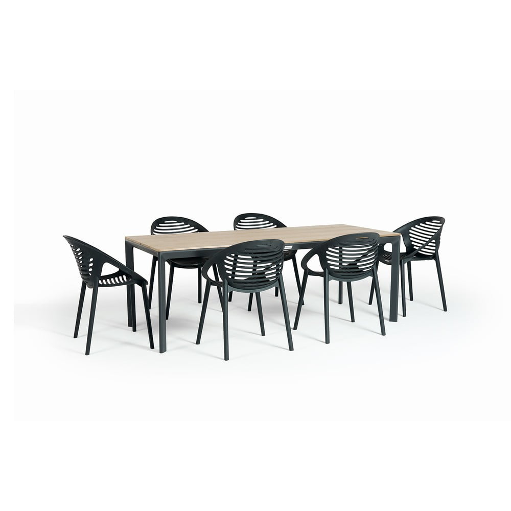 E-shop Záhradná jedálenská súprava pre 6 osôb s čiernou stoličkou Joanna a stolom Thor, 210 x 90 cm