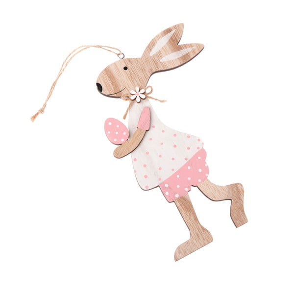 Drevený dekoratívny závesný zajac Dakls Pink Dress