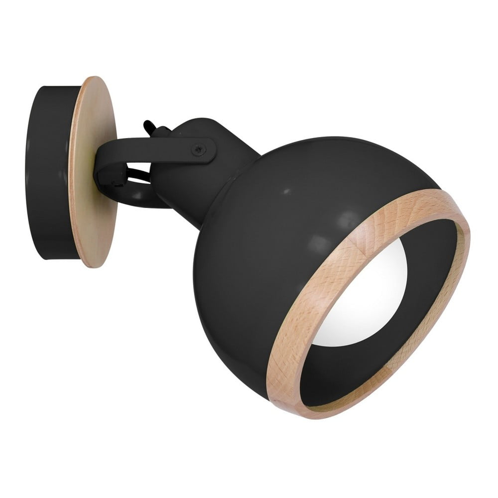 E-shop Čierne nástenné svietidlo s drevenými detailmi Homemania Oval