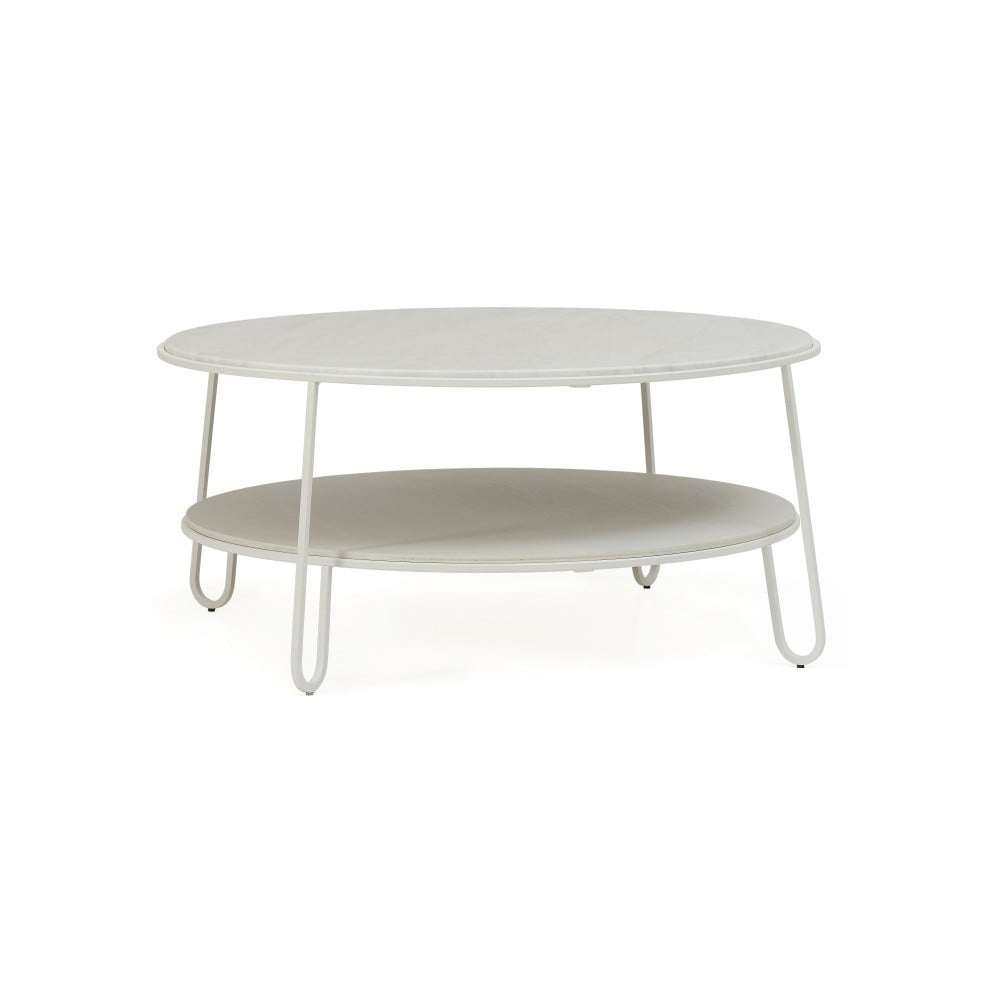 Biely konferenčný stolík s mramorovou doskou HARTÔ Eugénie, ⌀ 90 cm