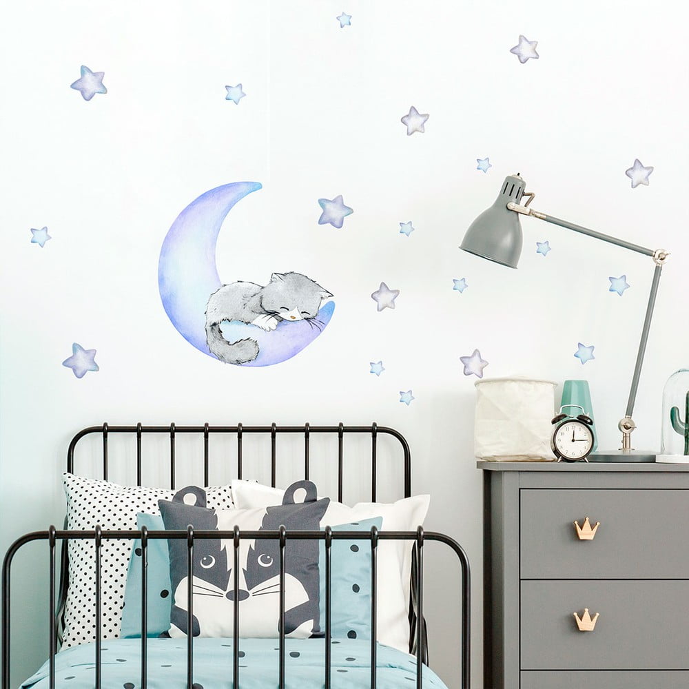 E-shop Modré detské samolepky na stenu Ambiance Magic Cat