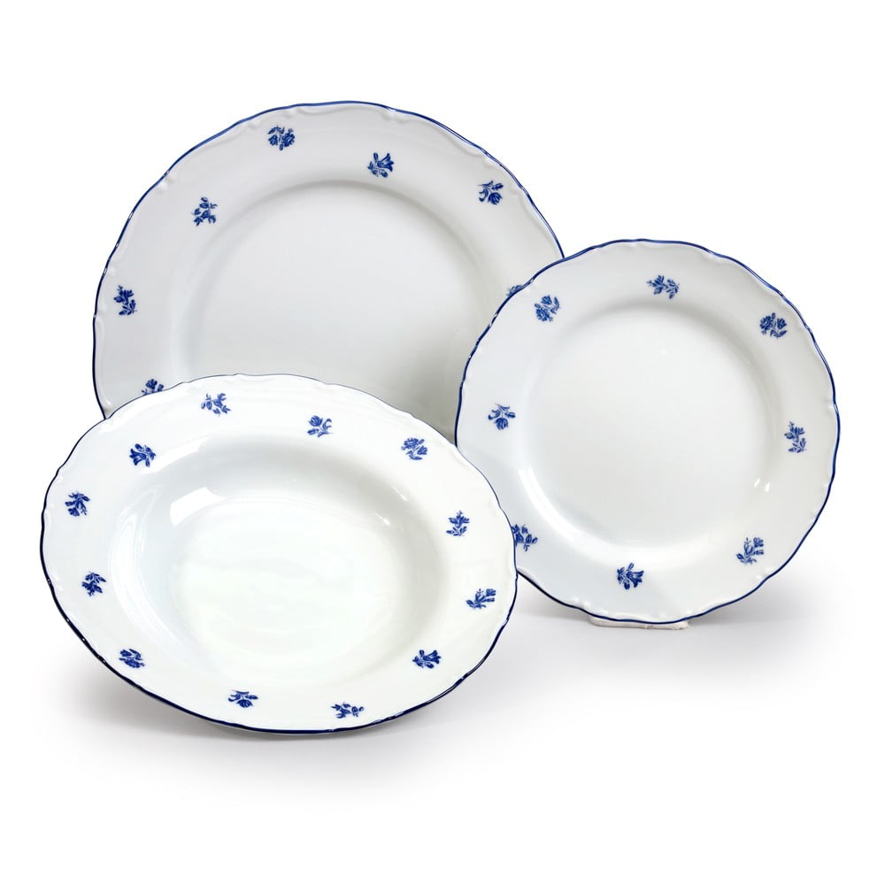 E-shop Súprava 18 porcelánových tanierov s modrou kvetinkou Thun Ophelia