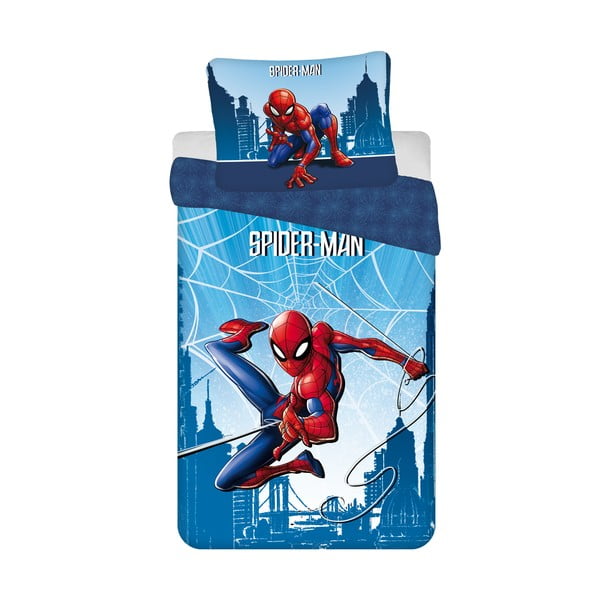 Modré detské bavlnené obliečky Jerry Fabrics Spiderman, 140 x 200 cm