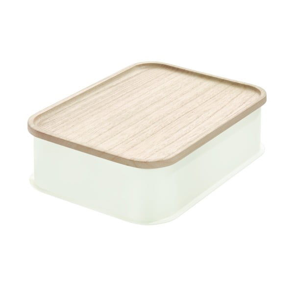 Biely úložný box s vekom z dreva paulownia iDesign Eco, 21,3 x 30,2 cm